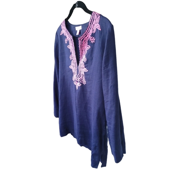 Lilly Pulitzer Amelia Island Tunic Top Blouse XXS Navy Linen Embroidered V-Neck - Picture 5 of 13